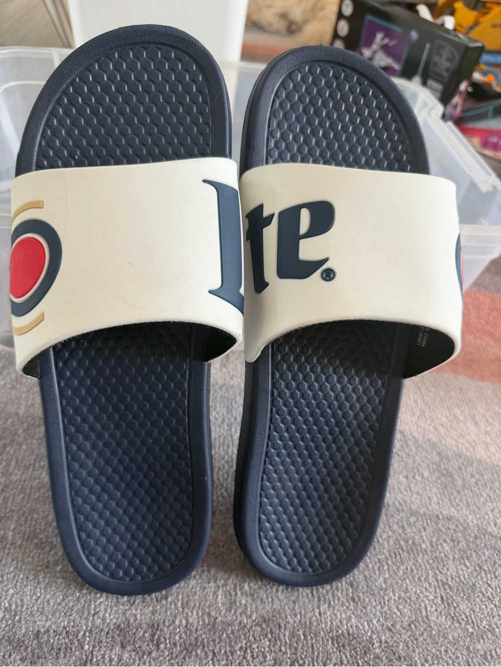 Men’s Miller Lite Logo Strap Navy Slide Sandals Soft Underside